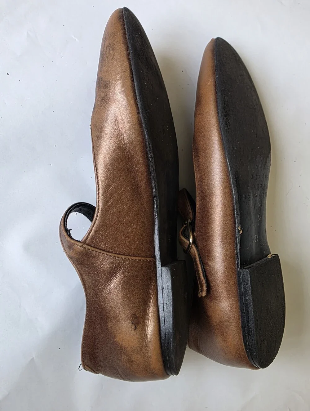 Leather Mary Jane Flats in Brown - Blublonc